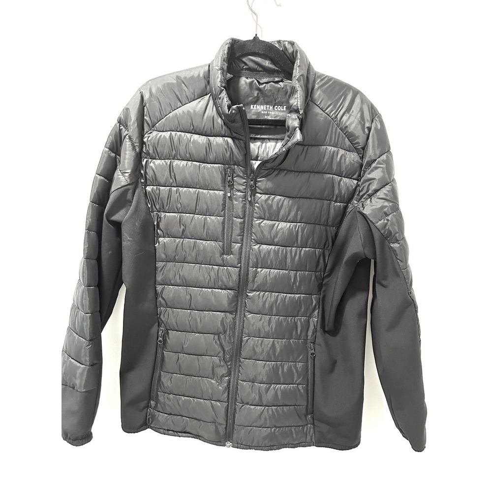 Kenneth Cole New York Mens XXL Black Hybrid Puffer Jacket Full Zip Softshell